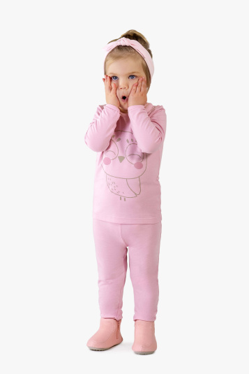 Pijama modal corujinha rosa infantil - Brilha no Escuro